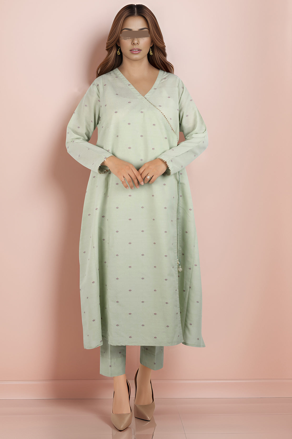 2PC- Embroidered Paper Cotton Shirt With Printed Trouser PS3108