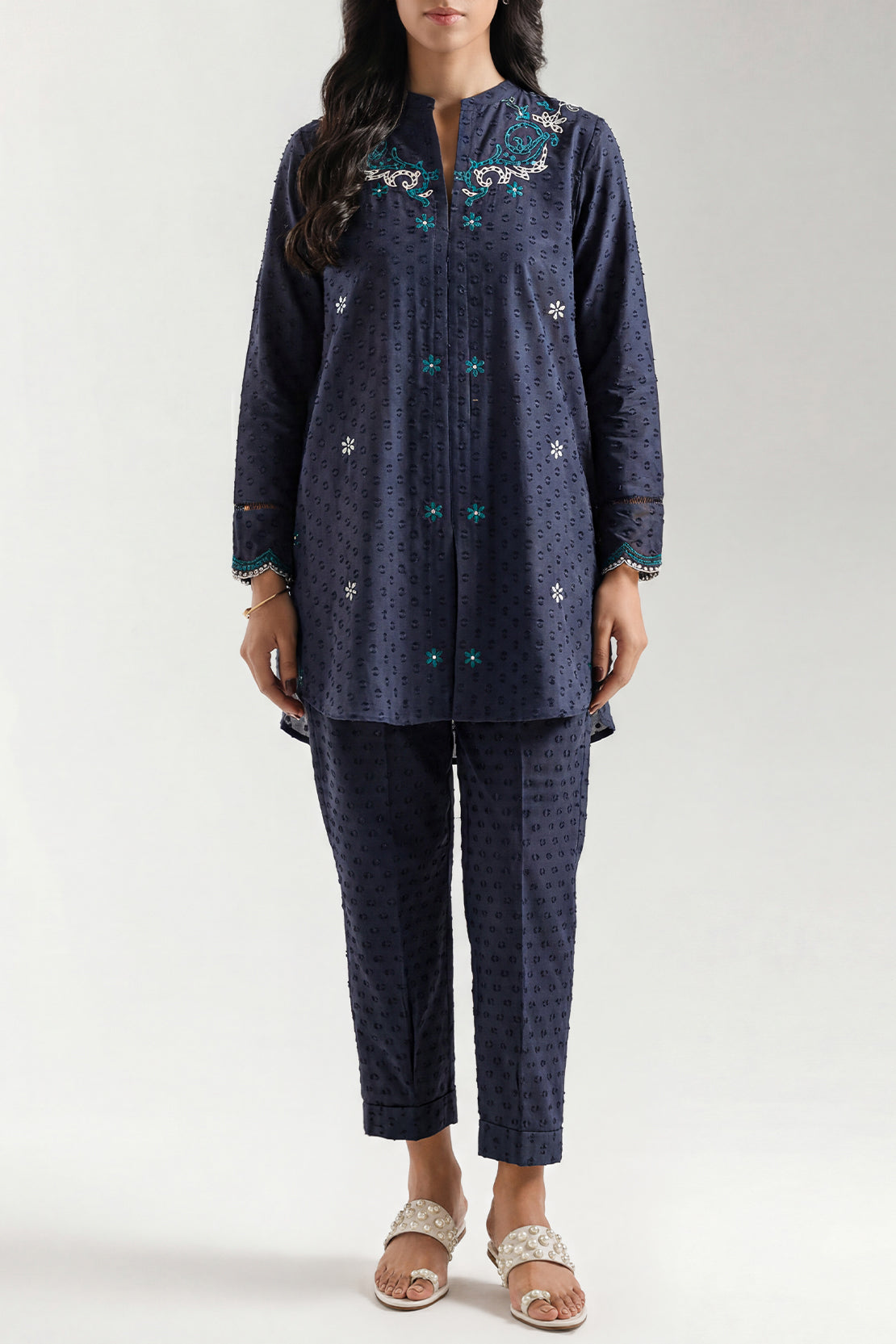 Embroidered Cotton Reverse Jacquard Stitched Shirt Trouser – SAYA