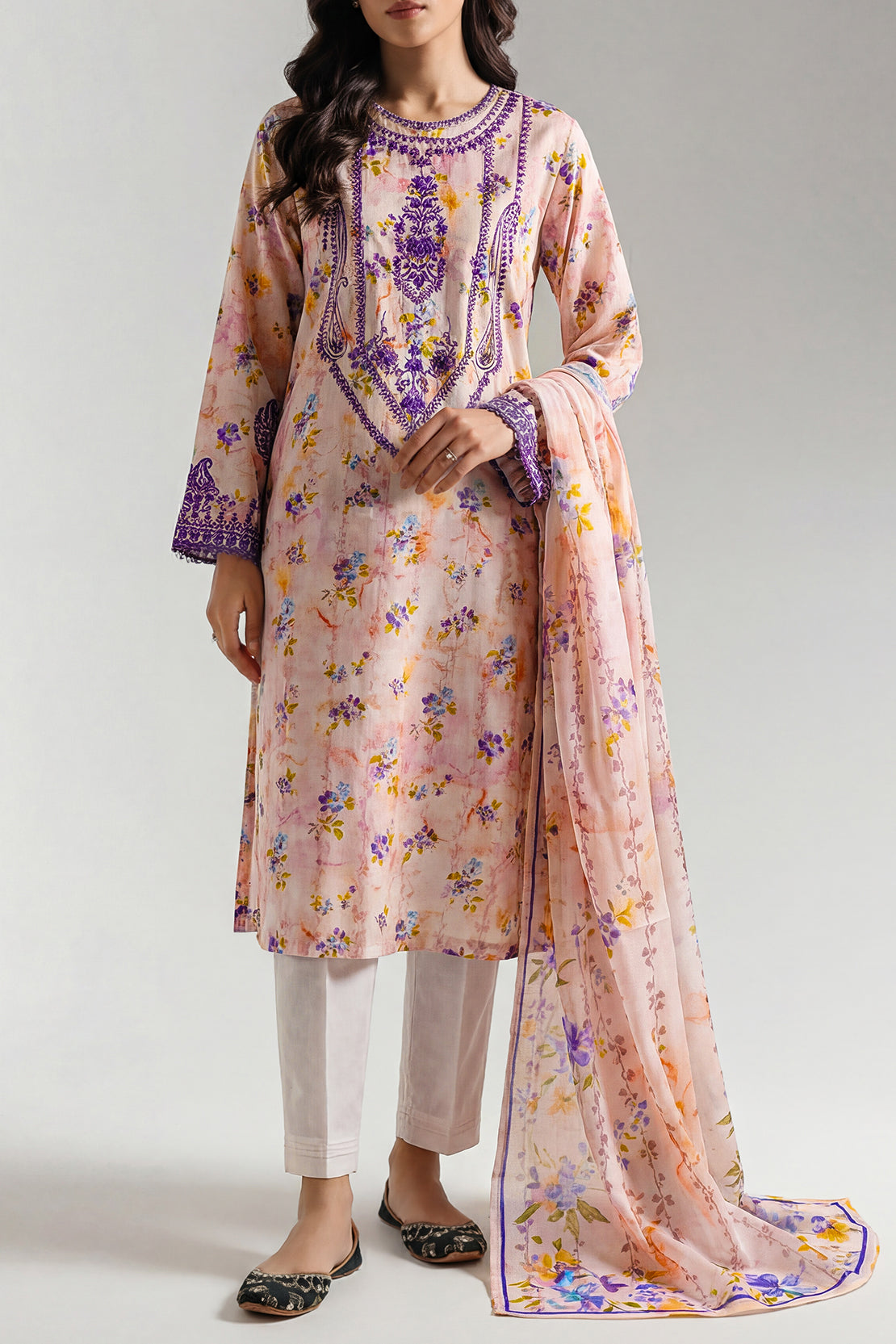 CALEE セットアップ Stitched jacquard Stitched Cotton Jacquard Suit – Printed Embroidered ( 3PC Or Shirt
