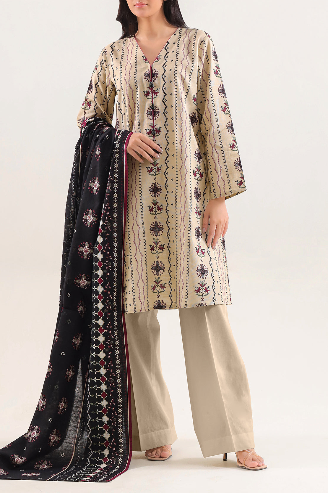 3 Piece Digital Printed Khaddar Shirt Trouser and Dupatta BK 182 main image 1