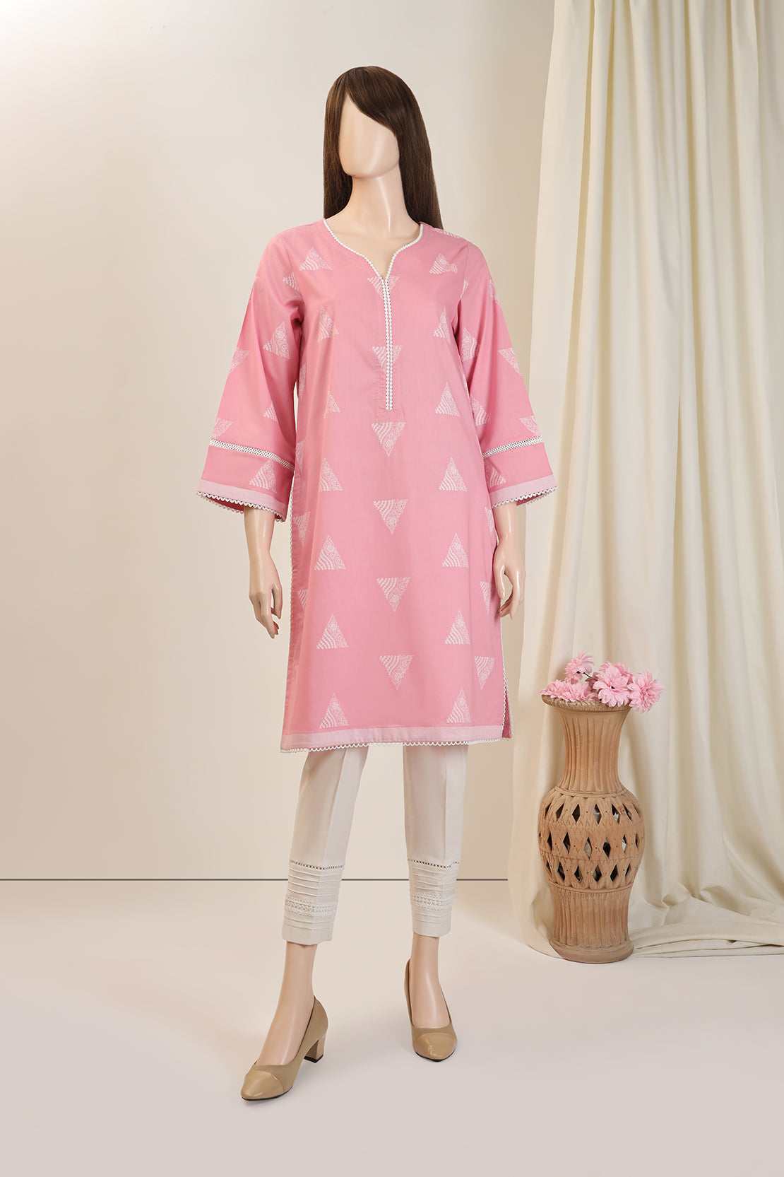 Cotton Cambric Printed Pleated Top