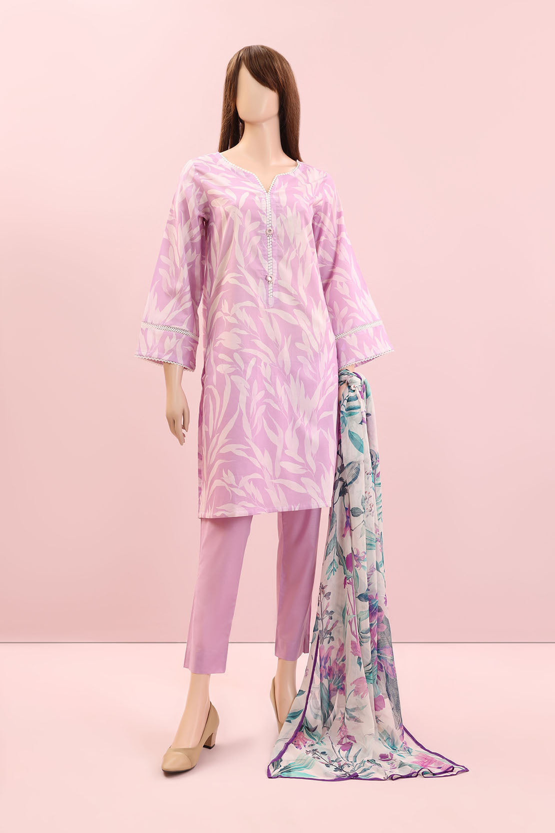 Sadabahar Printed Shimmered Cambric Stitched 3 Piece Suit - Design-05 - SBD25SHM - Blue - Summer Collection