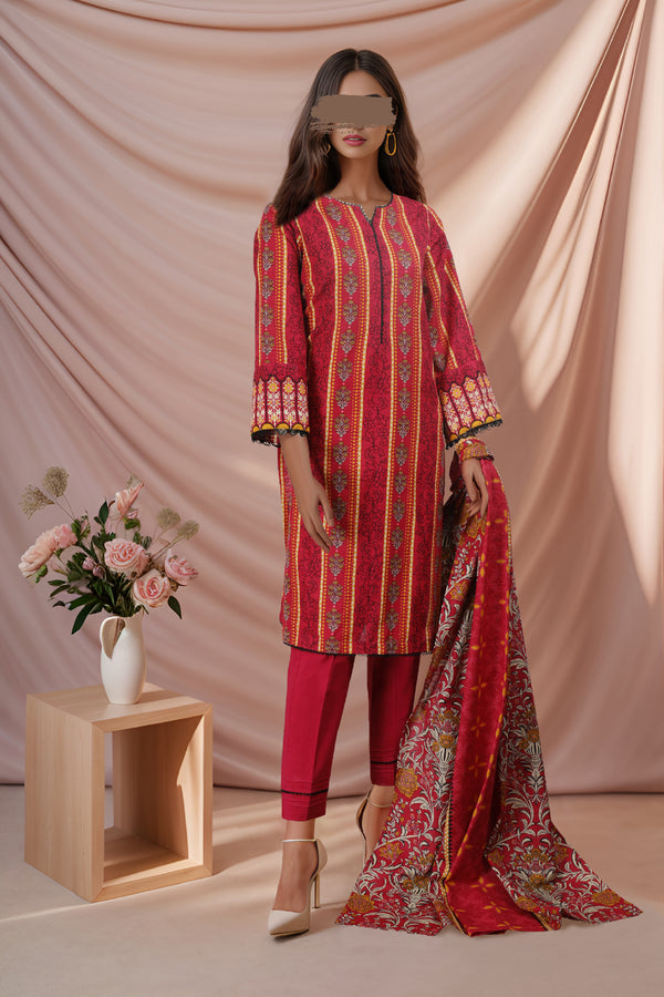 Unstitched Printed Khaddar 3 Piece