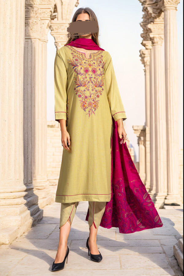 Unstitched Embroidered Khaddar 3 Piece