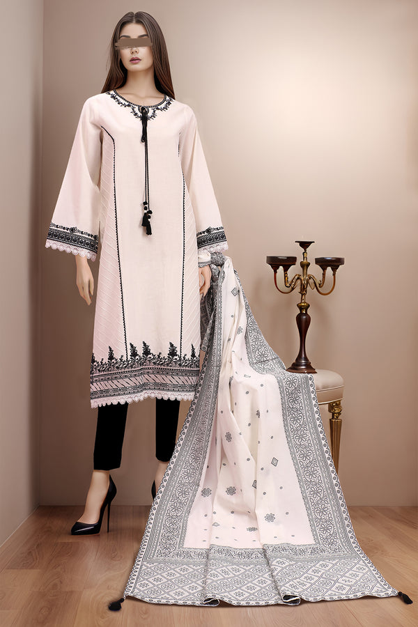 Unstitched Embroidered Khaddar 3 Piece