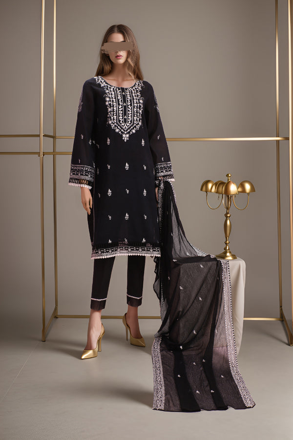 Unstitched Printed Emb Cambric 3 Piece with Chiffon Dupatta