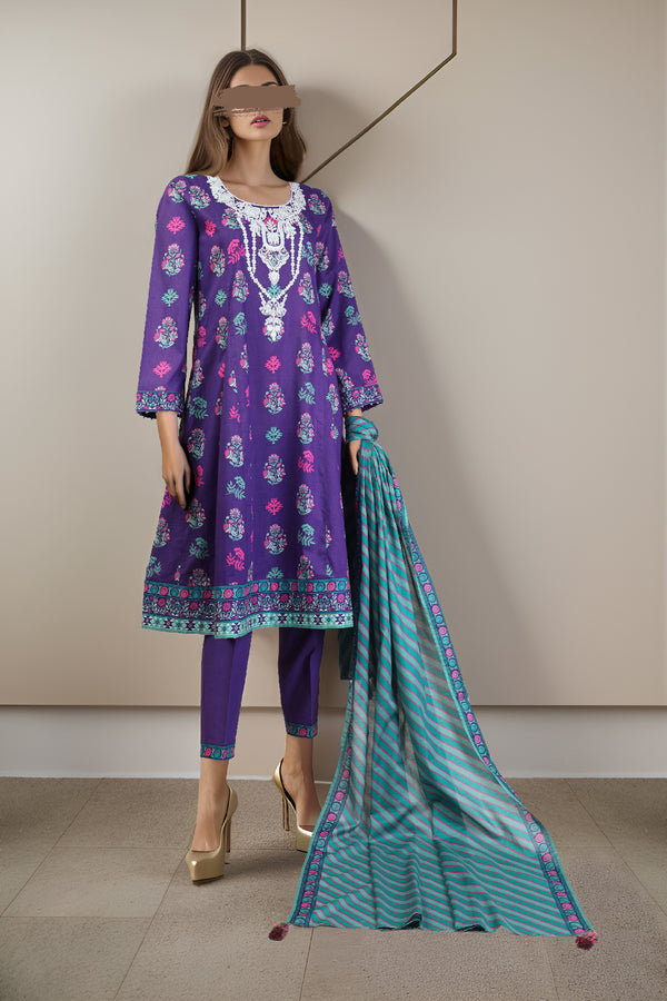 Unstitched Printed Emb Lawn 2 Piece (Shirt/Dupatta)