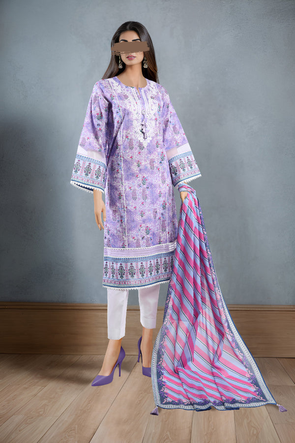 Unstitched Printed Emb Lawn 2 Piece (Shirt/Dupatta)