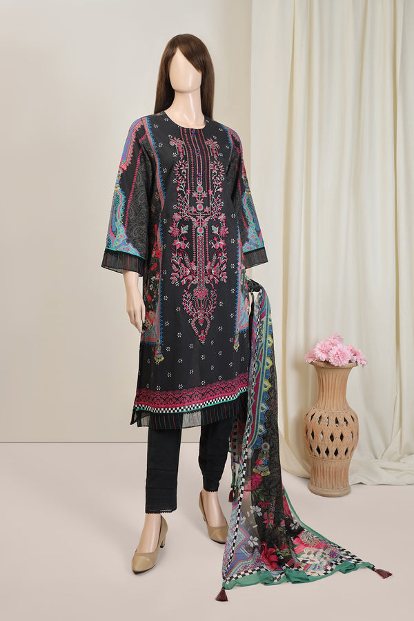 Unstitched Printed Emb Lawn 3 Piece with Chiffon Dupatta