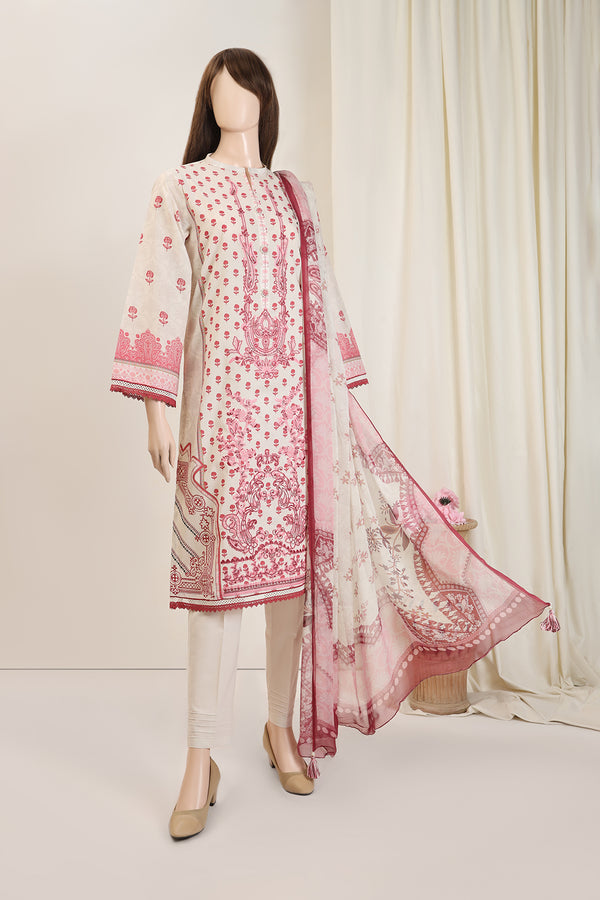 Unstitched Printed Emb Lawn 3 Piece with Chiffon Dupatta