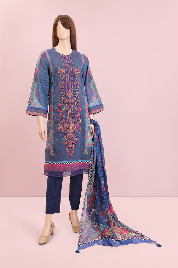 Unstitched Printed Emb Lawn 3 Piece with Chiffon Dupatta