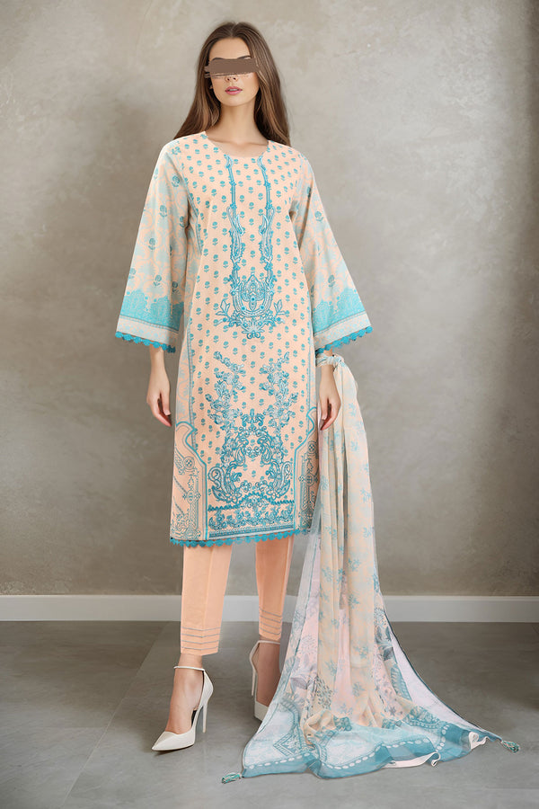 Unstitched Printed Emb Lawn 3 Piece with Chiffon Dupatta