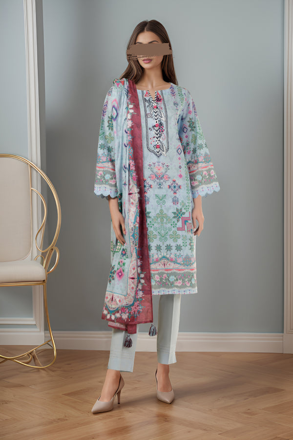 Unstitched Printed Lawn 3 Piece