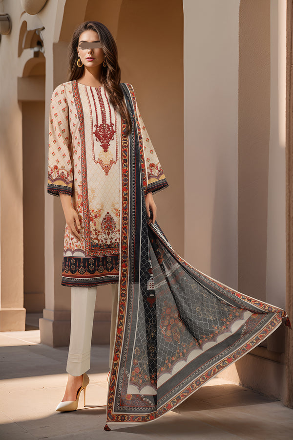 Unstitched Printed Emb Lawn 3 Piece