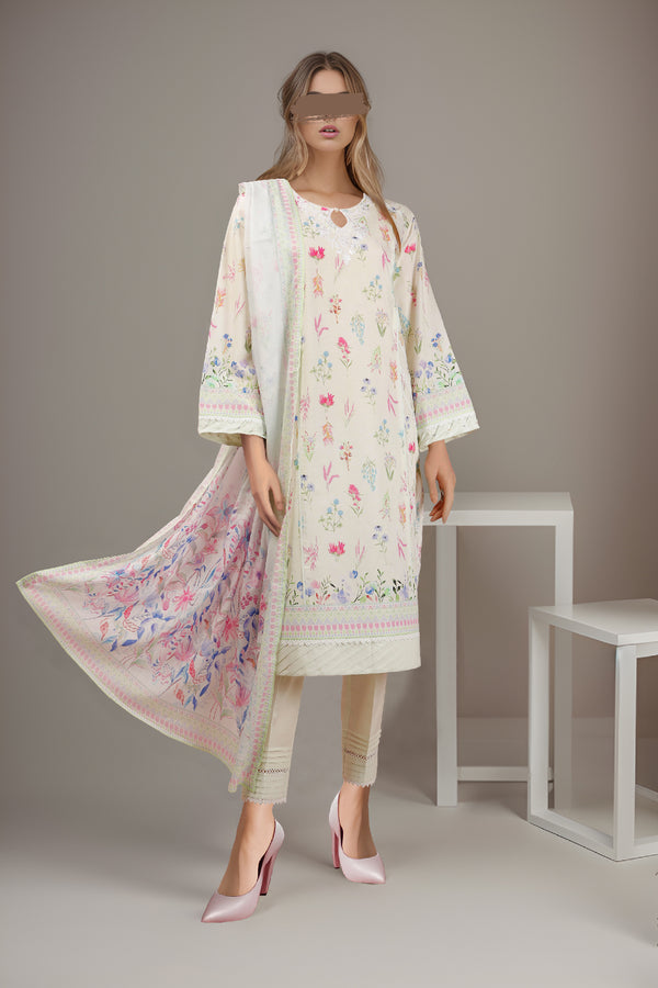 Unstitched Printed Emb Lawn 3 Piece