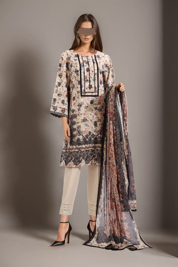 Unstitched Printed Lawn 3 Piece