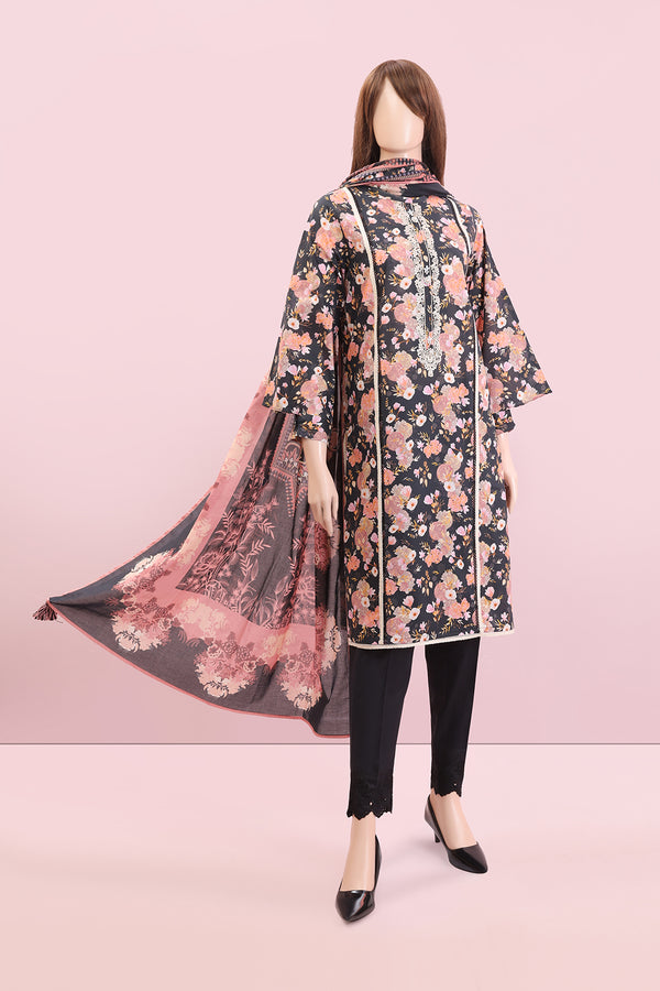 Unstitched Printed Embroidered Lawn 3 Piece