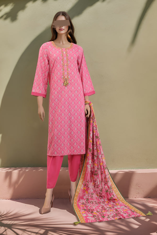 Unstitched Printed Embroidered Lawn 2 Piece (Shirt/Dupatta)