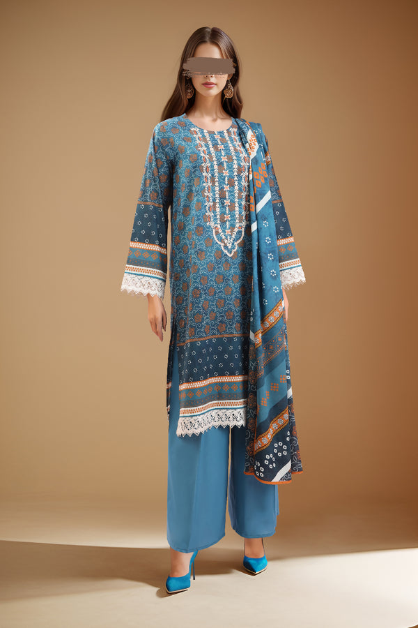 Unstitched Printed Embroidered Lawn Shirt