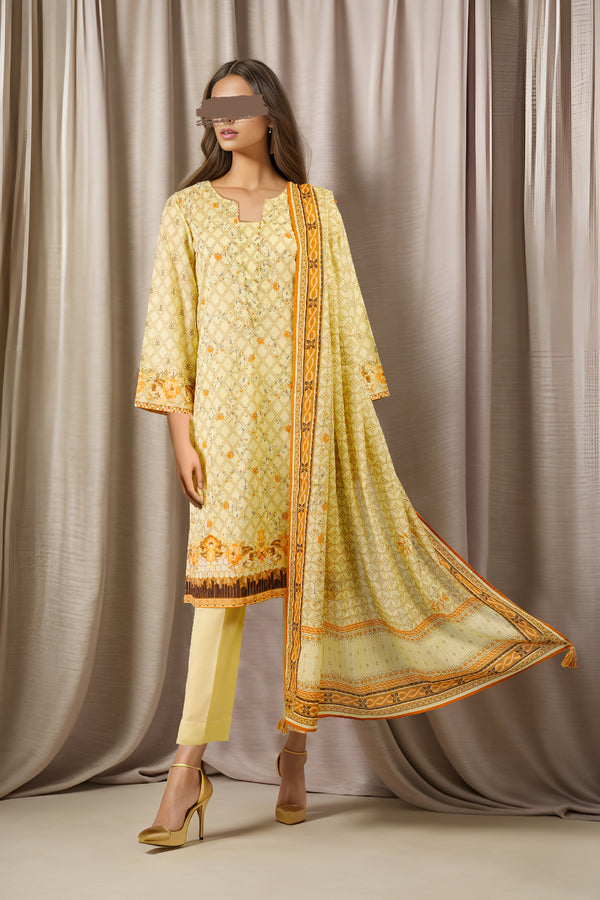 Unstitched Printed Lawn 3 Piece