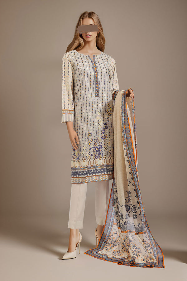 Unstitched Printed Lawn 3 Piece