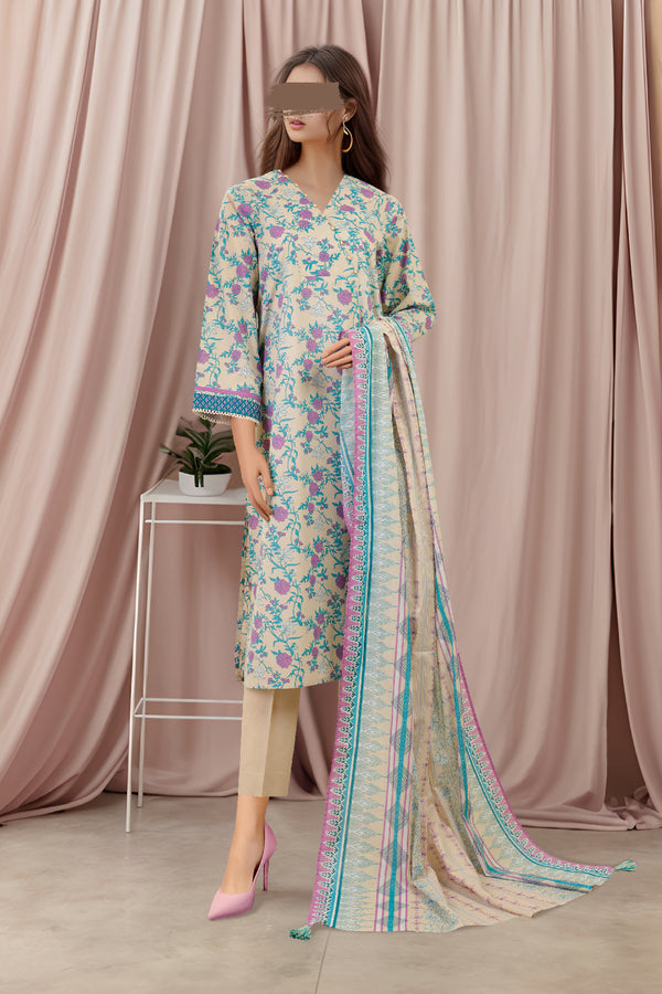 Unstitched Printed Lawn 3 Piece