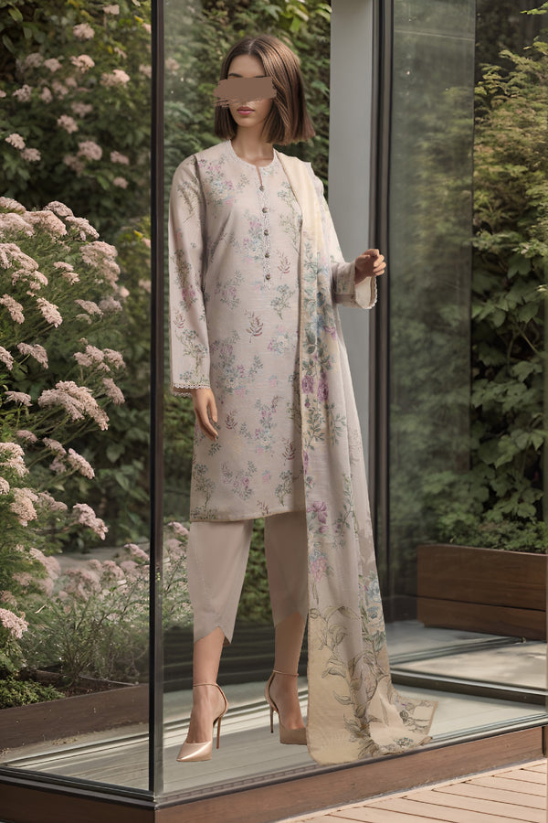 Unstitched Printed Khaddar 3 Piece