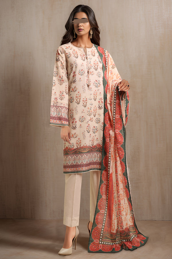 Unstitched Printed Khaddar 2 Piece (Shirt/Dupatta)