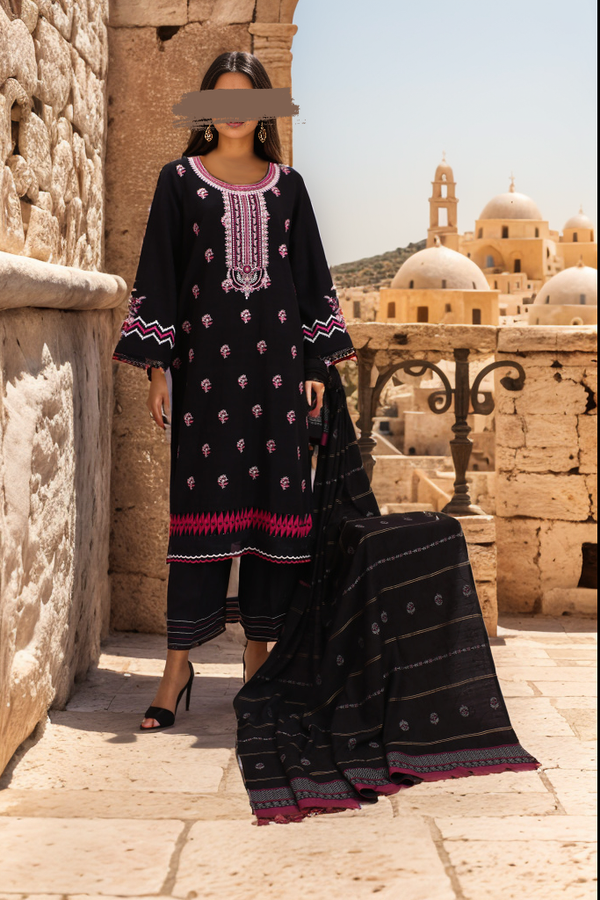 Unstitched Embroidered Khaddar 3 Piece