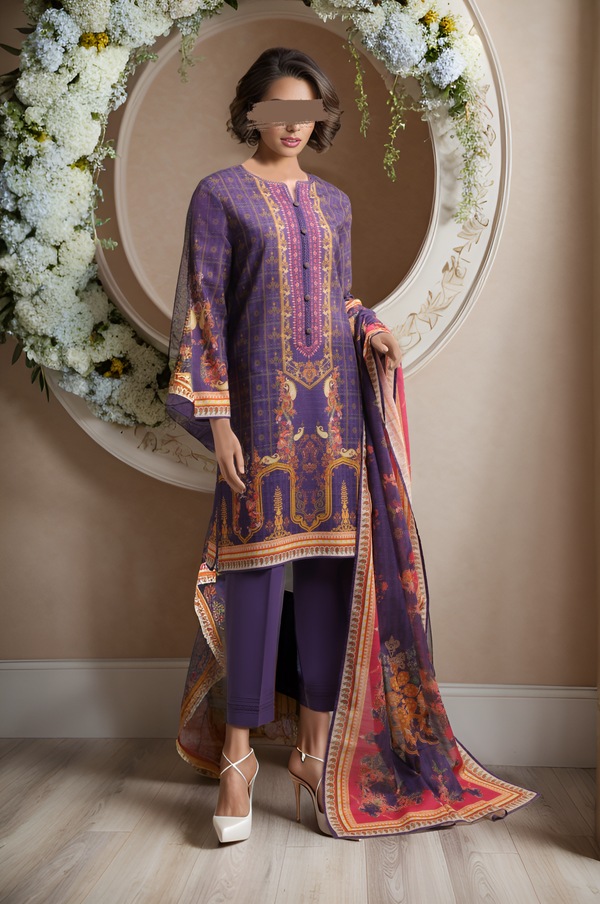 Unstitched Printed Khaddar 2 Piece (Shirt/Dupatta)