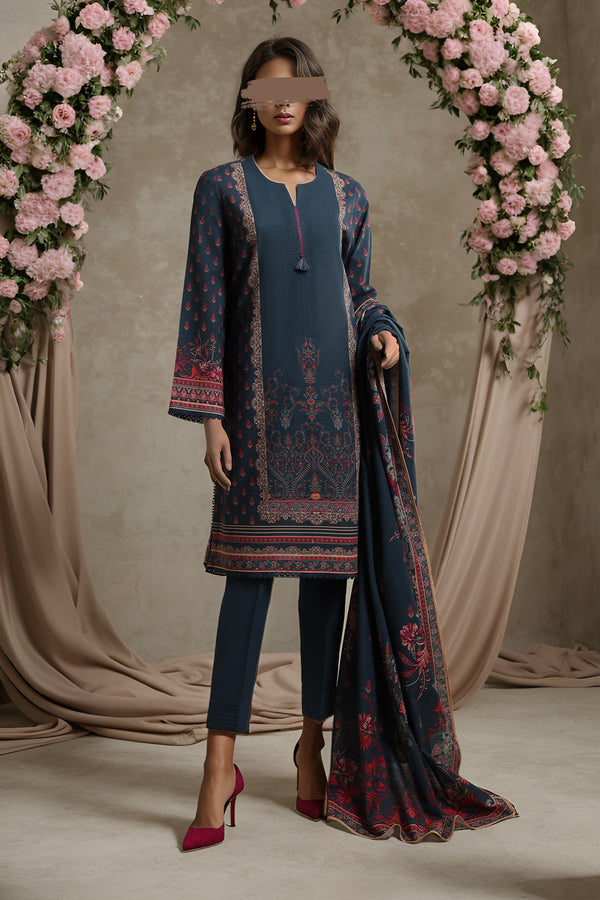 Unstitched Printed Khaddar 3 Piece