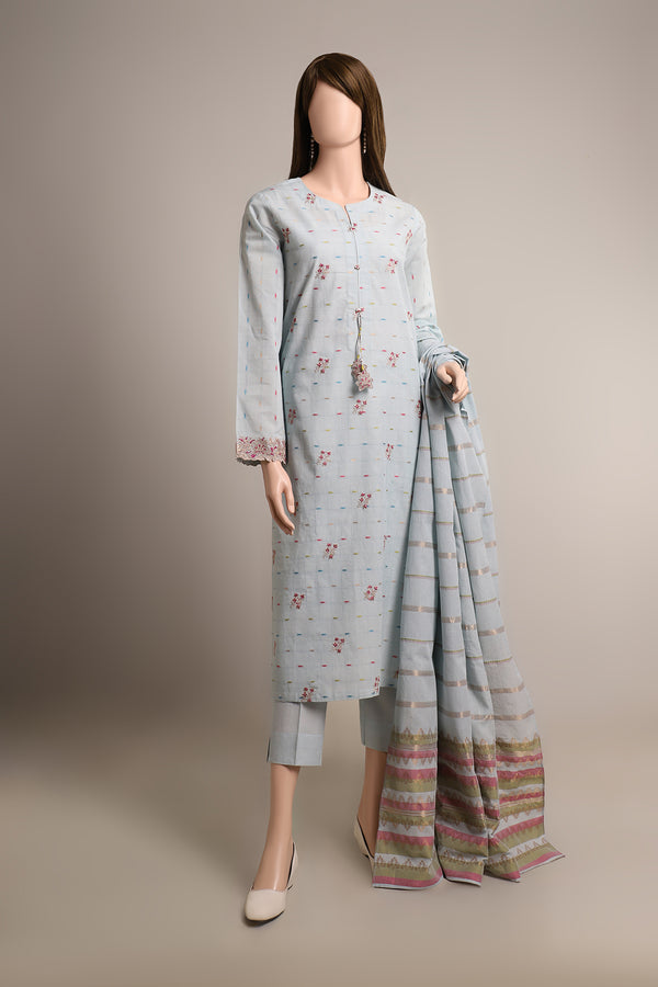 Unstitched Embroidered Jacquard Cotton 3 Piece