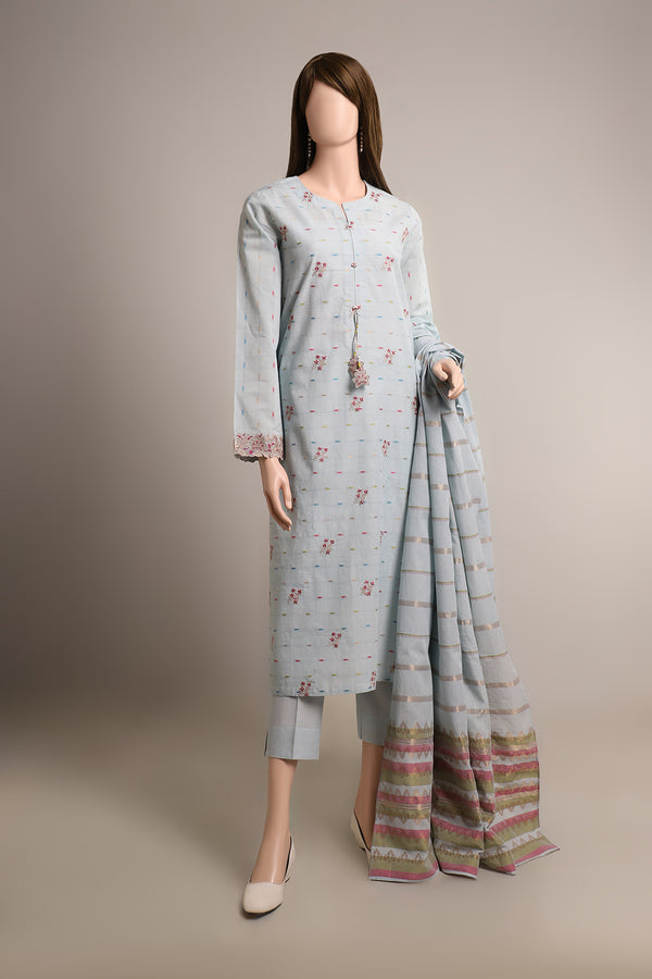 Embroidered Cotton Jacquard Stitched 3 Piece