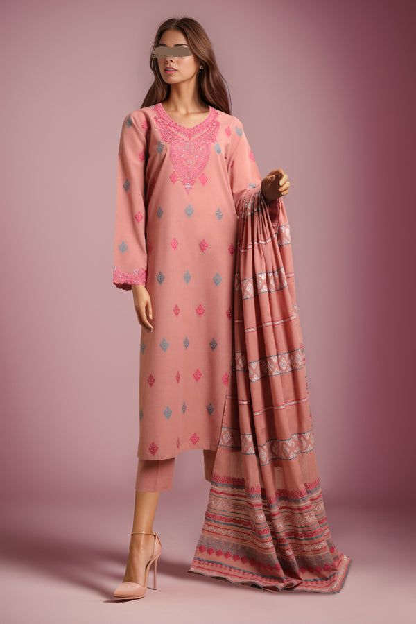 Embroidered Cotton Jacquard Stitched/Unstitched 3 Piece