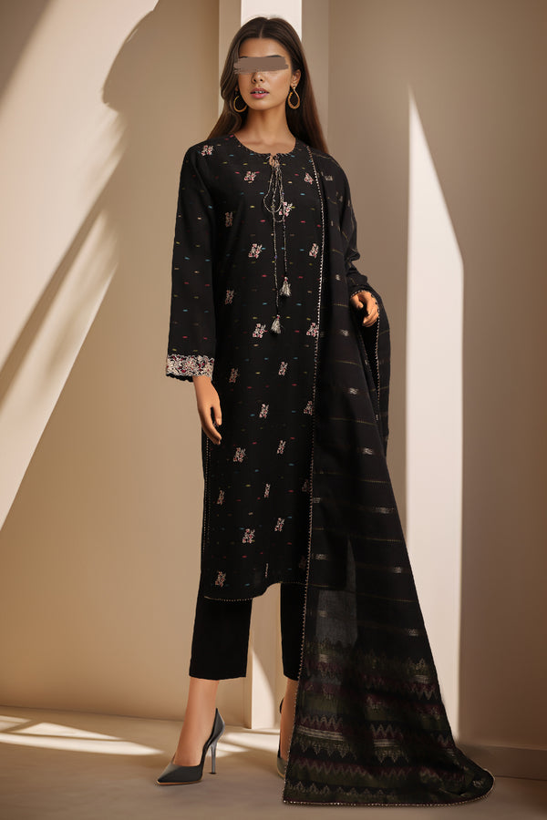 Embroidered Cotton Jacquard Stitched 3 Piece