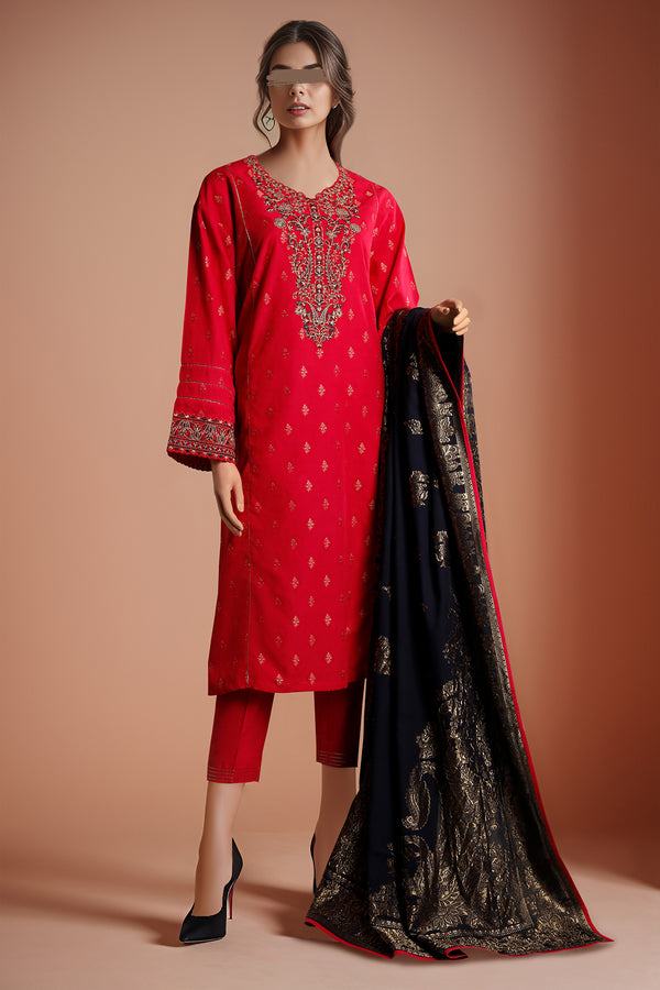 Embroidered Cotton Jacquard Stitched 3 Piece