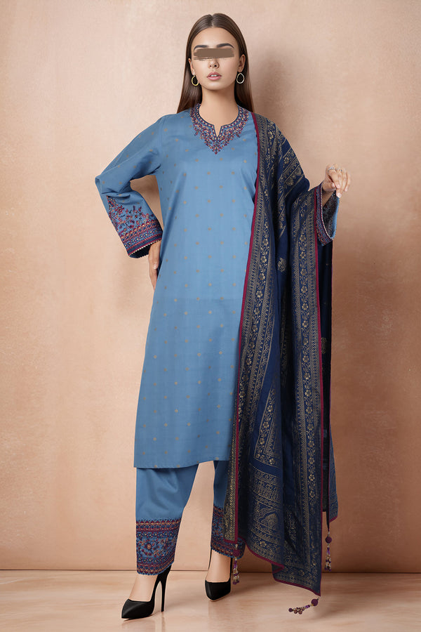 Unstitched Embroidered Jacquard Cotton 3 Piece