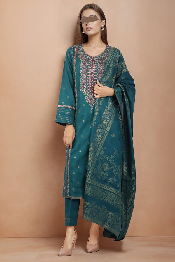 Unstitched Embroidered Jacquard Cotton 3 Piece