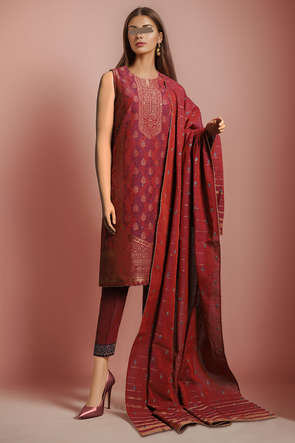 Unstitched Embroidered Jacquard Cotton 2 Piece (Shirt/Dupatta)