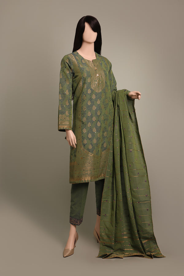 Unstitched Embroidered Jacquard Cotton 3 Piece