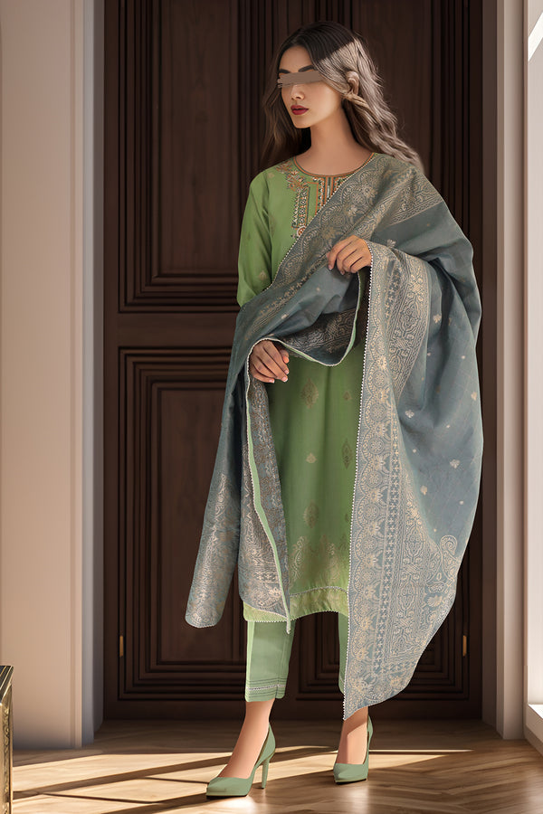 Unstitched Jacquard Cotton Embroidered 2 Piece (Shirt/Dupatta)