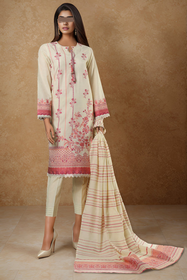 Printed Cotton Jacquard Stitched/Unstitched 3 Piece