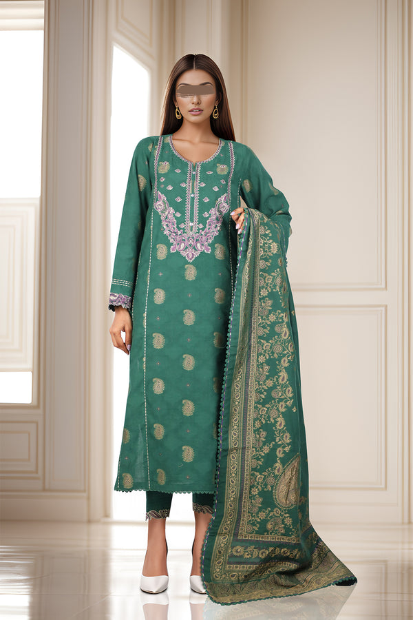 Unstitched Embroidered Jacquard Cotton 3 Piece