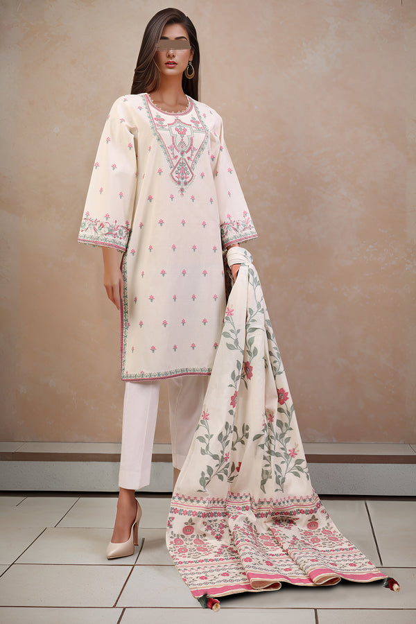 Unstitched Embroidered Jacquard Cotton 3 Piece