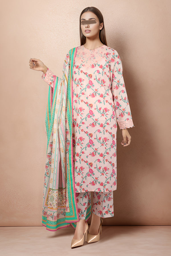 Unstitched Embroidered Lawn 3 Piece
