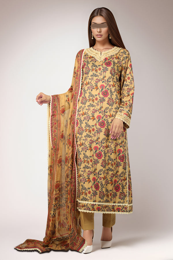 Unstitched Printed Lawn 3 Piece