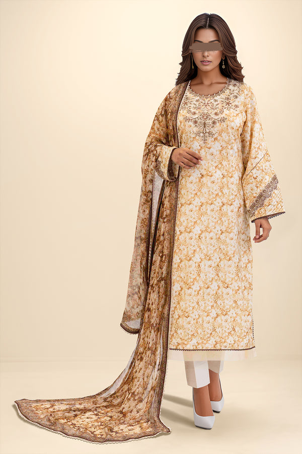 Unstitched Embroidered Lawn 2 Piece (Shirt/Dupatta)