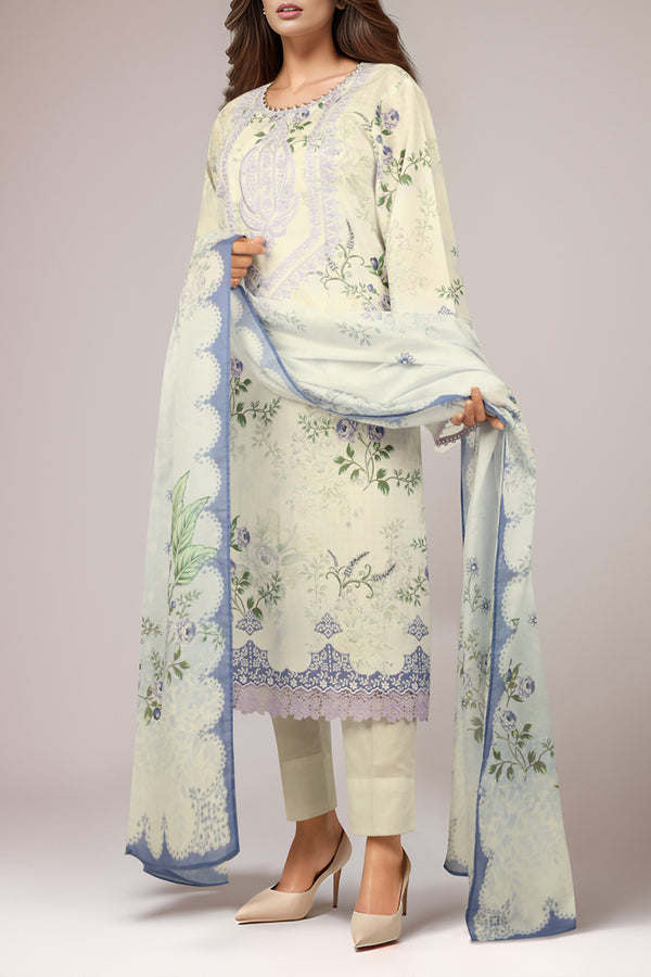 Unstitched Printed Embroidered Lawn Shirt