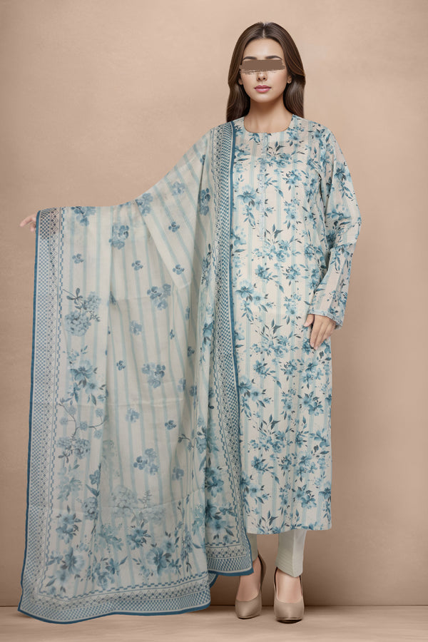 Unstitched Printed Lawn 3 Piece