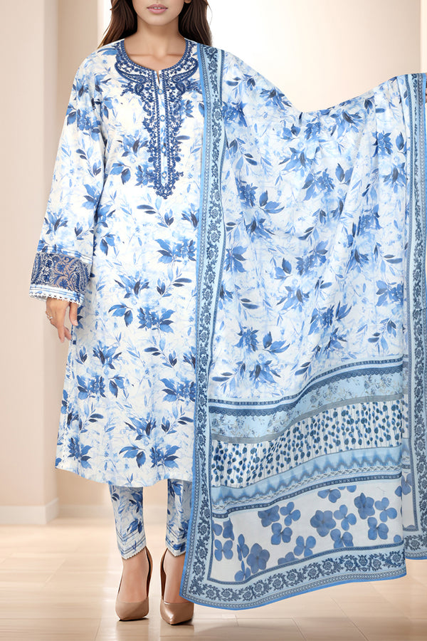Unstitched Printed Embroidered Lawn Shirt